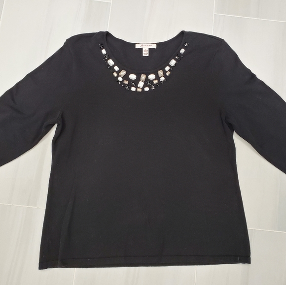 JM Collection Cotton Knit Top w Jeweled Embellishments ~ EUC - Picture 1 of 8